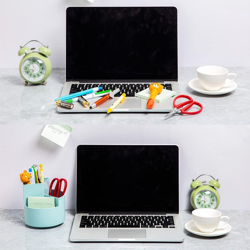 EDENMS Desk Pencil Pen Holder, 3-Slot 360 Spinning Desk Organizer, Cute Pencil Cup Pot for Office, School, Art Supply - Blue - Image 4